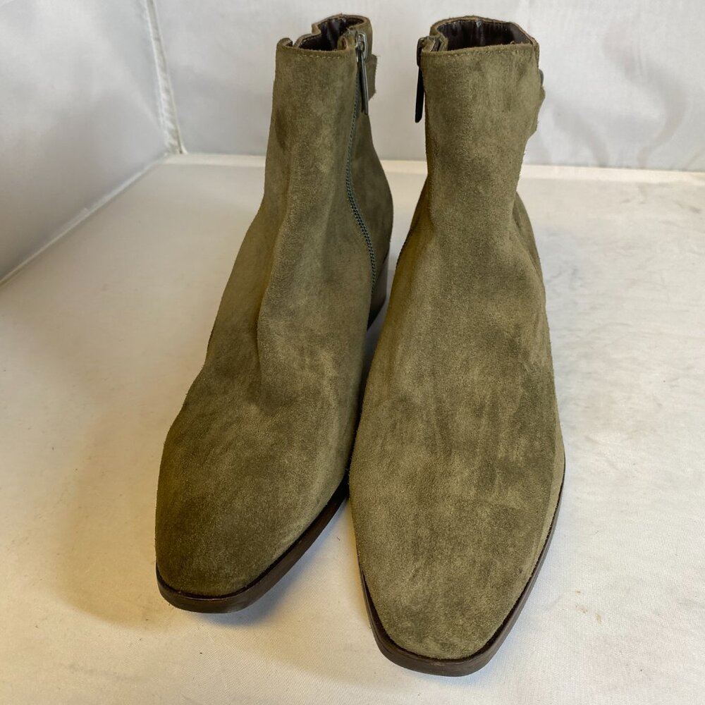 Aquatalia Faria Green Leather Low Heel Weatherproof Ankle Bootie - Picture 2 of 6